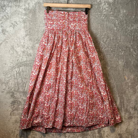 J. Crew Liberty of London Tie Front Strapless Midi Dress Red June’s Meadow Sz 00 - Picture 2 of 7